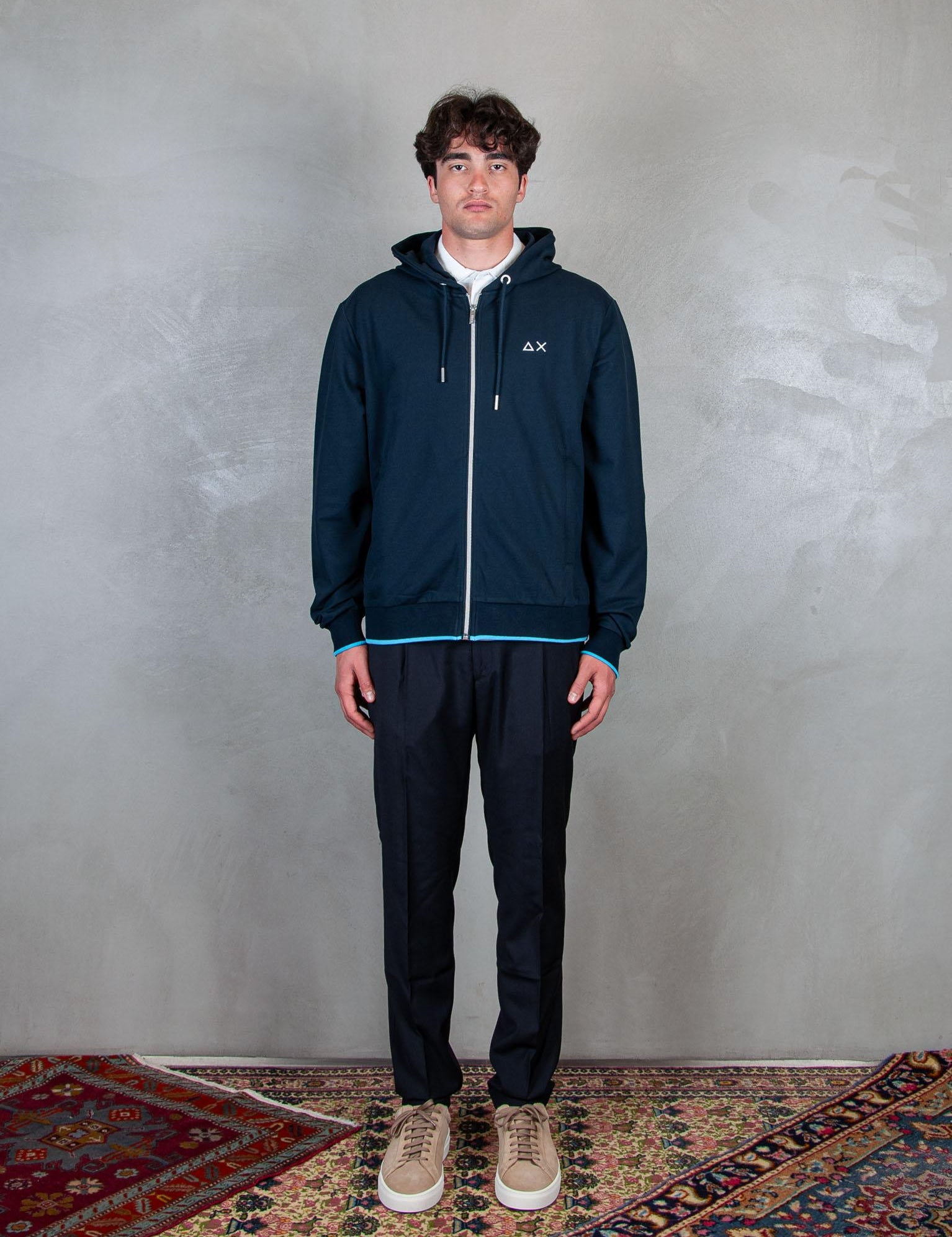 Hoodie Zip Piquet Small Stripes Fleece F35110 07 Sun68 